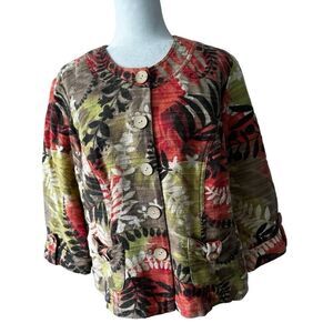 Alexis & Avery Floral Jacket Cotton Linen Collarless Blazer SZ 14